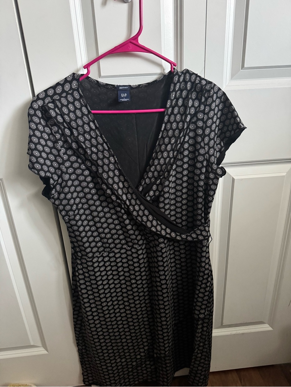 GAP Black Midi Dress with White Polka Dot Print Flowers